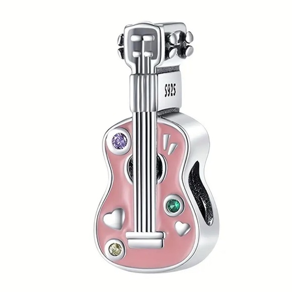 925 Sterling Silver Guitar pink  Charm high quality NWT - Picture 3 of 5